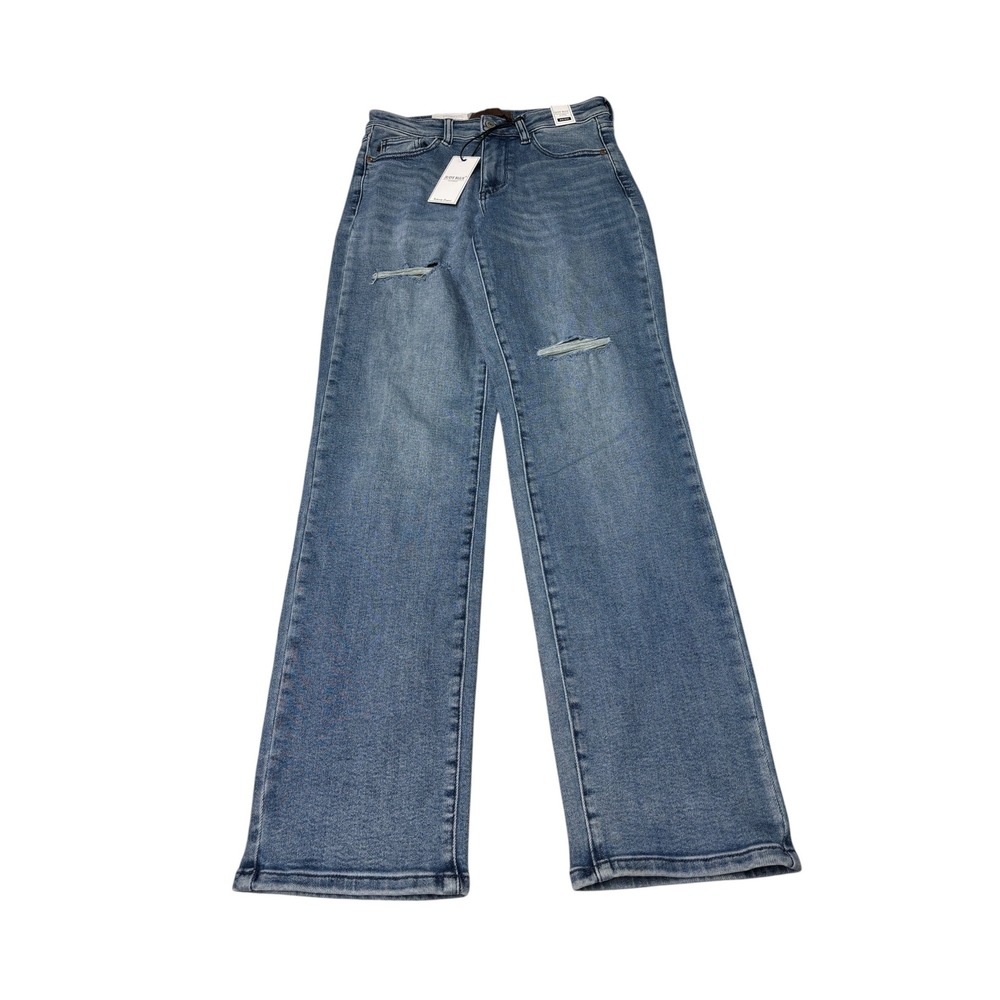 NWT Judy Blue Dad Jeans Mid Rise Medium Blue Distressed MD Womens Size 5/27 L31